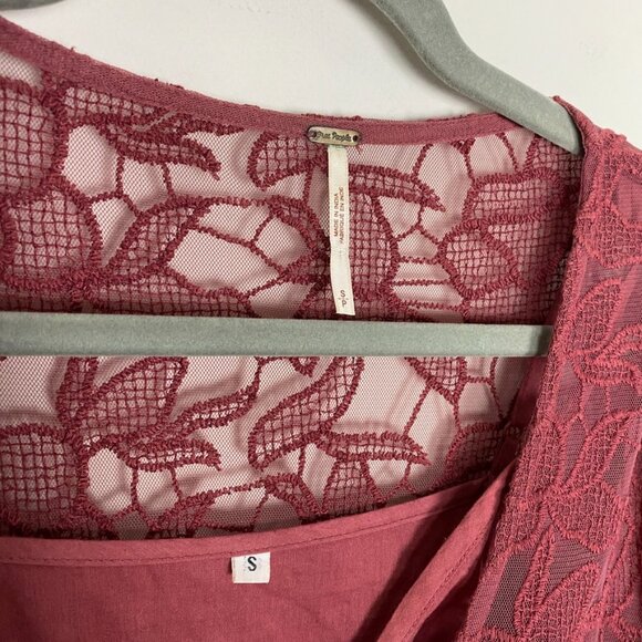 Free People Love From India Red Mini Dress Lace Boho Slip Womens Small Fairy - Picture 3 of 8